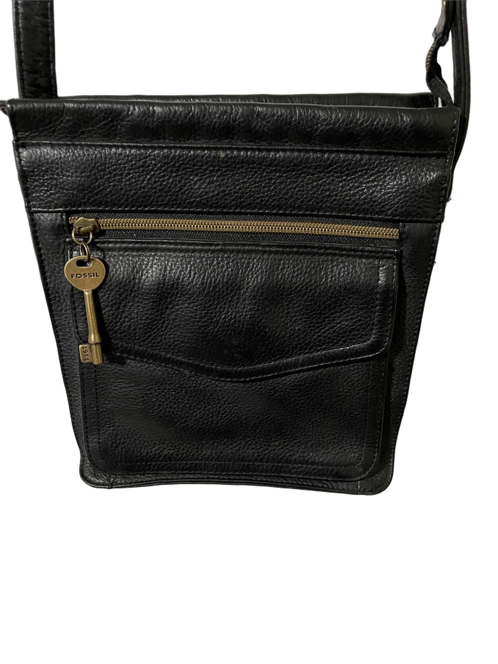Vintage Fossil Black Leather Crossbody